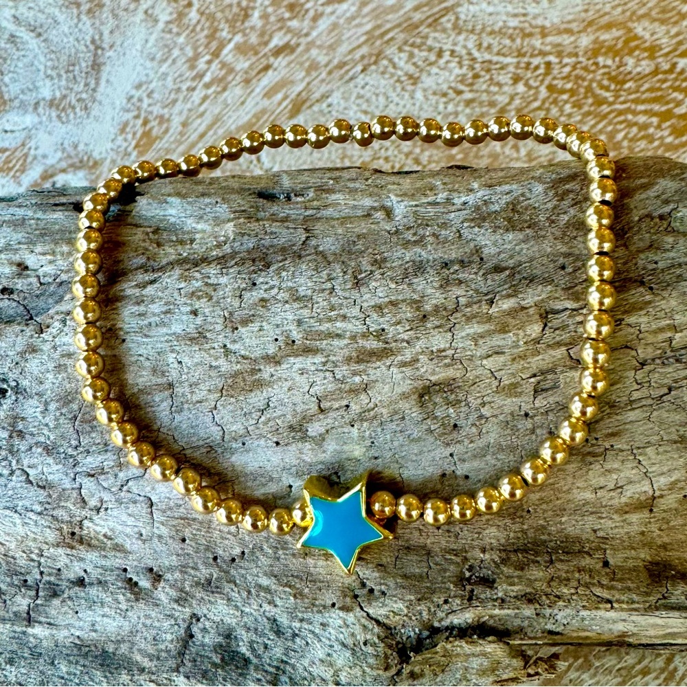 Star - Handmade 14k gold filled stretch enamel blue star bracelet